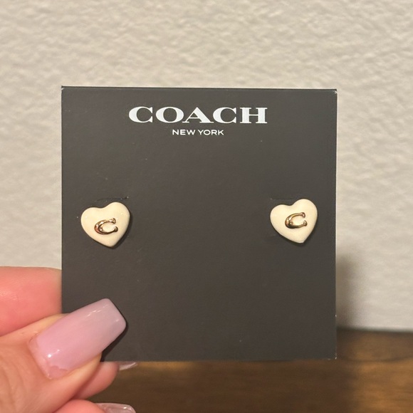 Coach Cream Heart Stud Earrings - Picture 3 of 6